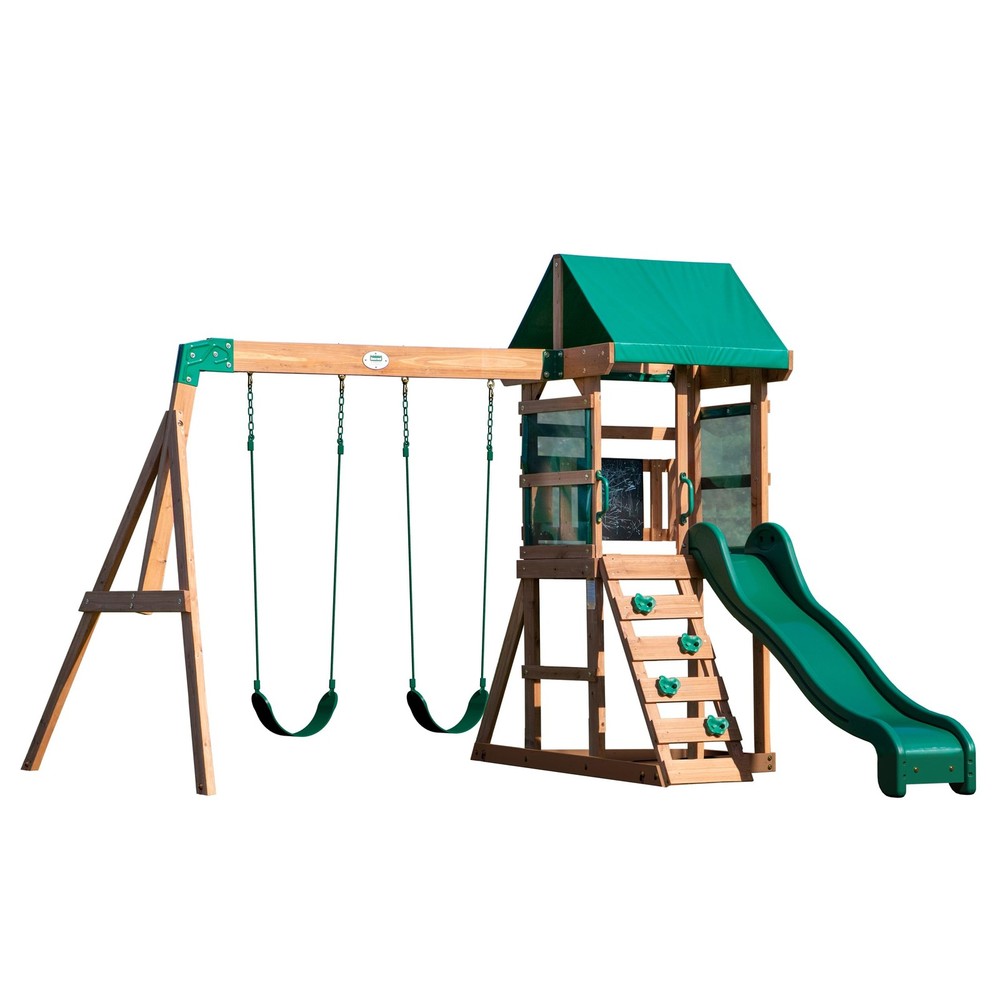 Backyard Discovery Buckley Hill Cedar Wood Swing Set with Wave Medium, Green