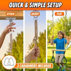 Adjustable Wooden Trapeze Swing Bar for Kids – 18″ Monkey Bars & Rings – Ninja W