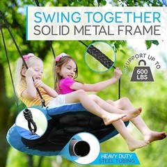 40” Outdoor Saucer Swing with Tree Hang Kit, Adjustable Ropes & Swivel Spinner f