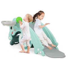 3-in-1 Kids Slide Rocking Horse Set w/ 2-Step Climbing Ladder, Convertible Slide