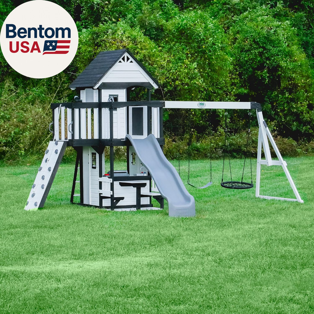 Backyard Discovery Canyon Creek White Cedar Wood Swing Set with Wave Slide, Club