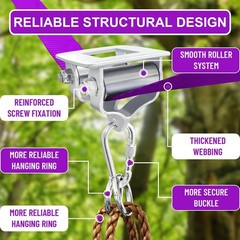 Kids Outdoor Zip Line Kit – 60ft Stainless Steel Pulley Slider & Swing Seat, Bac