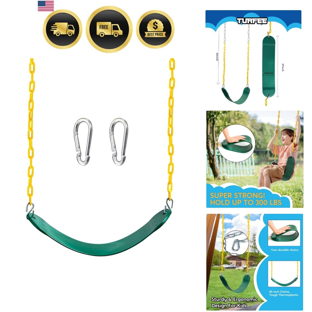 Heavy Duty Swing Seat Green Color with 66” Chain, Swing Set Accessories Repla…
