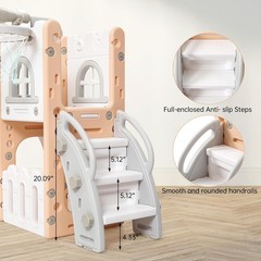 8 in 1 Toddler Slide Playset for Age 1-3 with Climber Toy Storage Gray and Pink