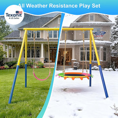 440Lbs Capacity Swing Sets for Backyard, 40 Inch Saucer Swing, A-Frame Metal, Be