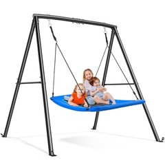 60″ Large Platform Saucer Swing with 440LBS & 6FT Black Frame + Blue Swing
