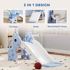 Toddler Slide with Climber Basketball Hoop and Ball Indoor Kids Slide with