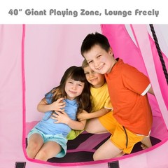 Goplus 40″ Kids Hanging Chair Swing Tent Set Hammock Nest Pod Seat Pink