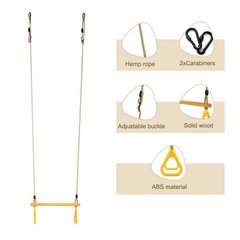 Wooden Trapeze with Plastic Gym Rings Trapeze Swing Bar with Adjustable Rope …