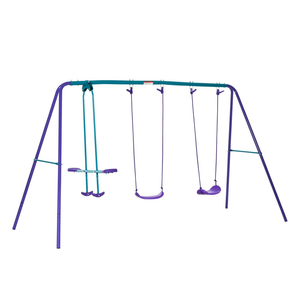 Metal A-Frame Swing Set with Glider 110.25x55x70in for Backyard Use
