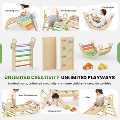 Pikler Triangle Set with Cushion – Climbing Toys for Toddlers 9-In-1, Montessori