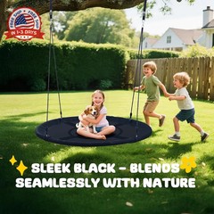 60 Inch Heavy-Duty Saucer Swing Seat Waterproof 900D Oxford Black 2 Hanging Stra