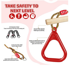 Wooden Trapeze Swing Bar, Adjustable Height Swing Set, Gym Rings, Playground Att