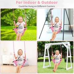 Hi-Na Tree Swing for Kids, Adjustable Toddler Rope Swing Seat with Snap Pink