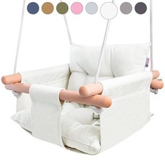– Canvas Baby Swing Wooden Hanging Swing Seat Chair with Safety Belt Durable …