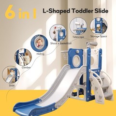 6 in 1 Toddler Playset Slide for Kids with Basketball Hoop Ball Ring Kids Slide