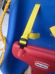 Little Tikes Toddler Bucket Swing Seat w/ Red T-Bar & Yellow Straps, Blue 1-2Y