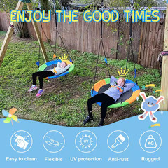 43 In. Saucer Swing with Textilene Fabric Seat, Waterproof Uv-Resistant, 360° Sw