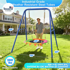 Saucer Swing Set for Kids Outdoor, Heavy Duty A-Frame Metal Swings Stand with 40