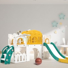 8 in 1 Toddle Slide Playset, Kids Slide and Climber Playset w/Aisle, Basketba…