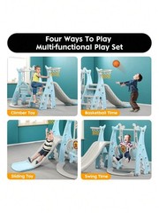 New 4in1 Toddler Slide Swing Set Pink Basketball Climber Playset