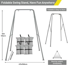 Foldable Kids Swing Stand with Sandbags Heavy Duty Indoor Outdoor Grey