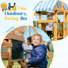 Wooden Swing Set for Backyard Kids Outdoor Playset Playground Slide Climber Fort