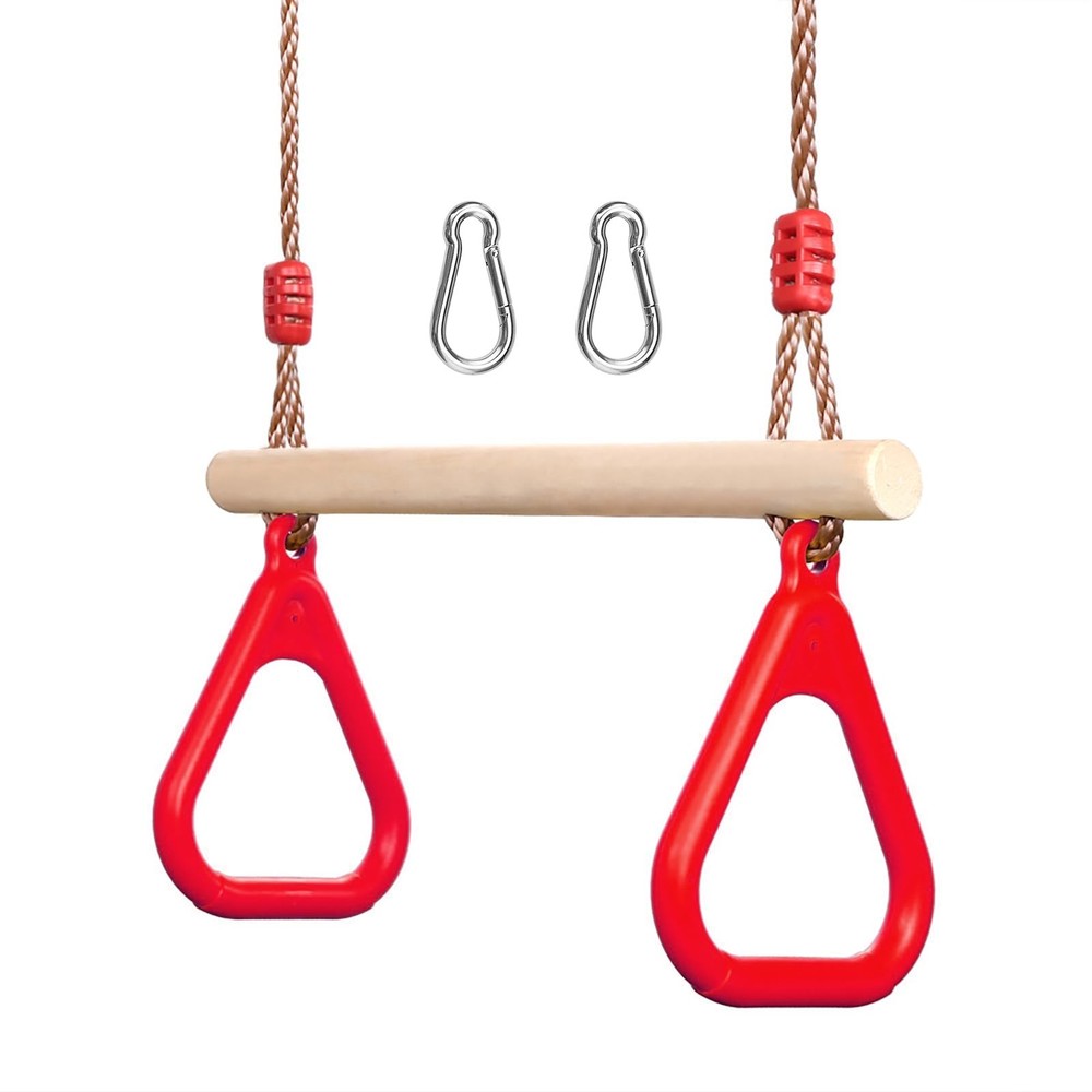 PELLOR Playground Children’s Wooden Trapeze Swing Bar with Plastic Gym Rings …