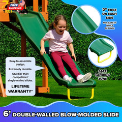Wooden Swing Set with 2 Person Saucer Swing 6′ Blow Molded Slide Heavy Duty Doub