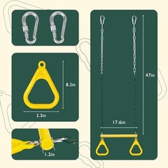 Gym Trapeze Swing Bar Rings 47″ Heavy Duty Chain Swing Set 17″ Yellow