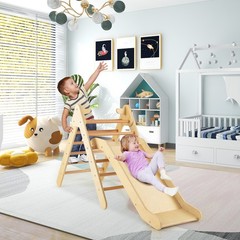 Climbing Toy Set Triangle Climber w/ Climbing Ladder & Sliding Ramp Natural