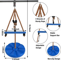 3Pcs Kids Outdoor Swing Set with Adjustable Ropes, Disc & Ring Hangers, Trapeze
