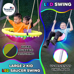 Amelia Galaxy Cedar Wooden Swing Set for Night Play with 2 LED Swings, Play Fort