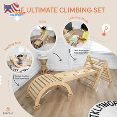 5-In-1 Indoor Climbing Gym Waldorf & Montessori Climbing Set w/Triangle Ladder