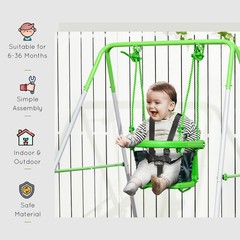 Toddler Swing Set with Metal Stand, Baby Swing Set, Green
