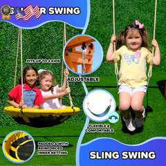 WOODEN SWING SET W/ 2-PERSON SAUCER SWING 6′ SLIDE PLAYGROUND NEW