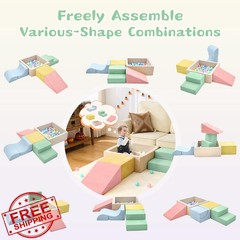 QUCHI Foam Climbing Blocks for Toddlers Indoor Play Set Blue