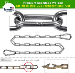 2Pcs 65″ (5.4 Ft) Stainless Steel Swing Chain 1000 Lbs Capacity Porch Swing Chai