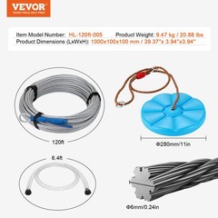 VEVOR 120 ft Zip Line Kit for Kids Adult Trolley Slackers Zipline Up to 330 lb