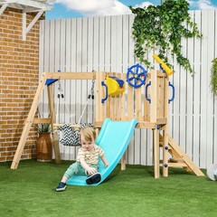Wooden Toddler Playground with Baby Swing Set, Ages 1.5-4, Natural