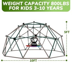 10FT Climbing Dome with Swing Outdoor Jungle Gym for Kids Geometric Dome Climber