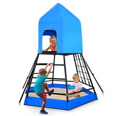 Jungle Gym with Platform and Tent, Metal Outdoor Playset Ages 3-12 Durable Large