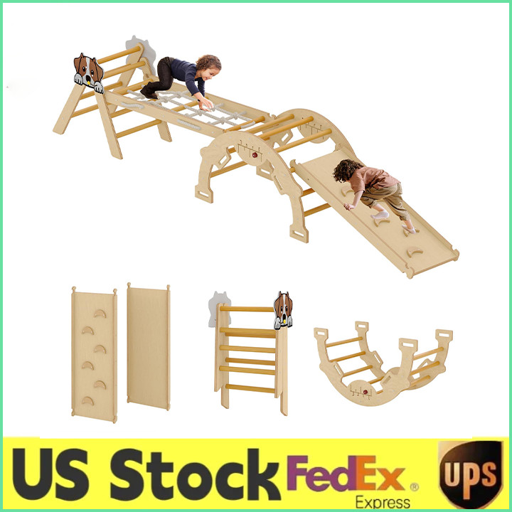 4 in 1 Toddler Climbing Toys Indoor w/Ramp,Arch & Ladder – Pikler Triangle Set