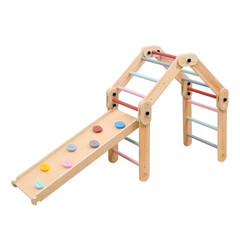 6-In-1 Colorful Kids Modular Wooden Pikler with Ramp/Slide/Wall Climbing-Ideal B