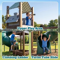 7in1 Metal Swing Set Kids Backyard Outdoor Playground Saucer Swing Seesaw Hoop