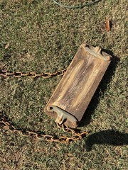 Vintage Playground Swing Cast Iron Hardware Wood Seat & Chains From Country Club
