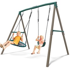 500lbs 7.5ft Large Metal Swing Set Heavy Duty Frame Kids Swing Set with 2 Swings