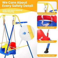 4 in 1 Toddler Swing Set Outdoor with Basketball Hoop Kids Swing for Backyard