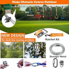 65FT Ninja Warrior Obstacle Course for Kids Backyard Outdoor 65FT 13Pcs Ratchet