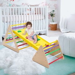 Set of 3 Wooden Climbing Ladder Triangle Climber Toy w/ Ramp Slide Toddler Kids